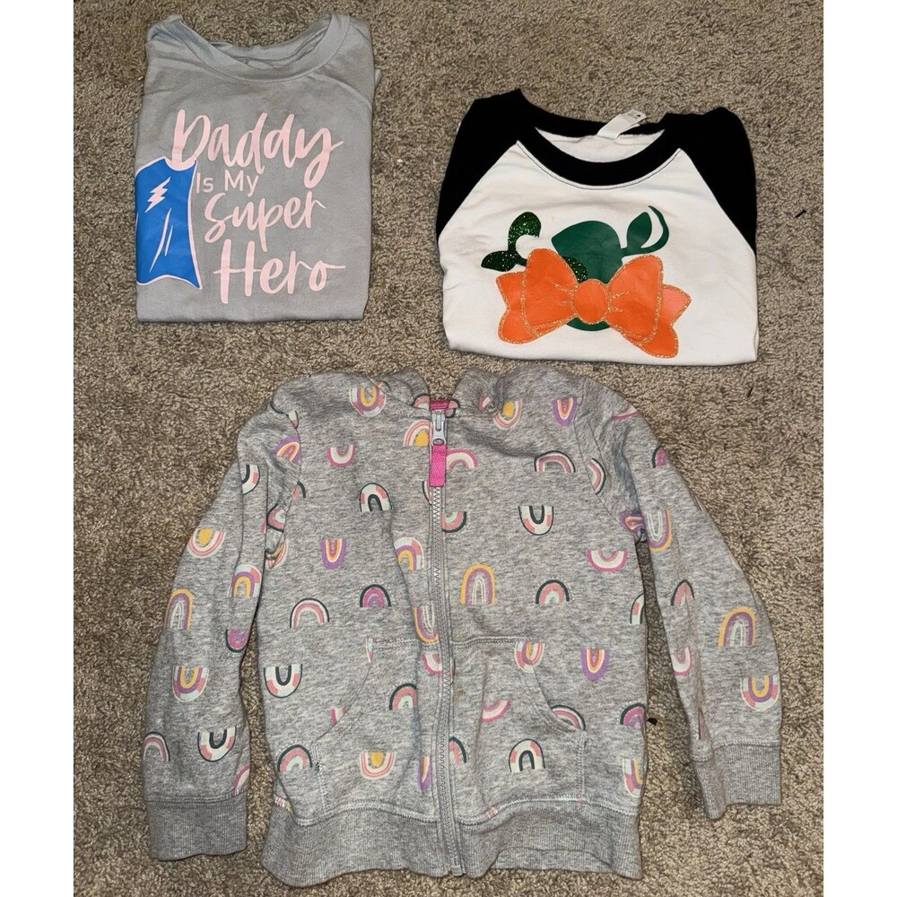 Girls Lot T-Shirts Graphic Bow Rainbow Zip-Up Hoodie Long Sleeve Casual
